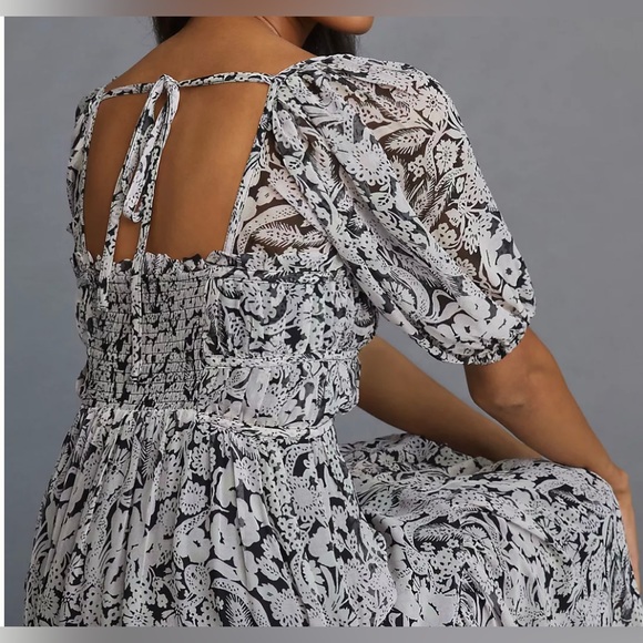 By Anthropologie Squareneck Smocked Midi Dress NWOT Size M and L - Picture 3 of 13